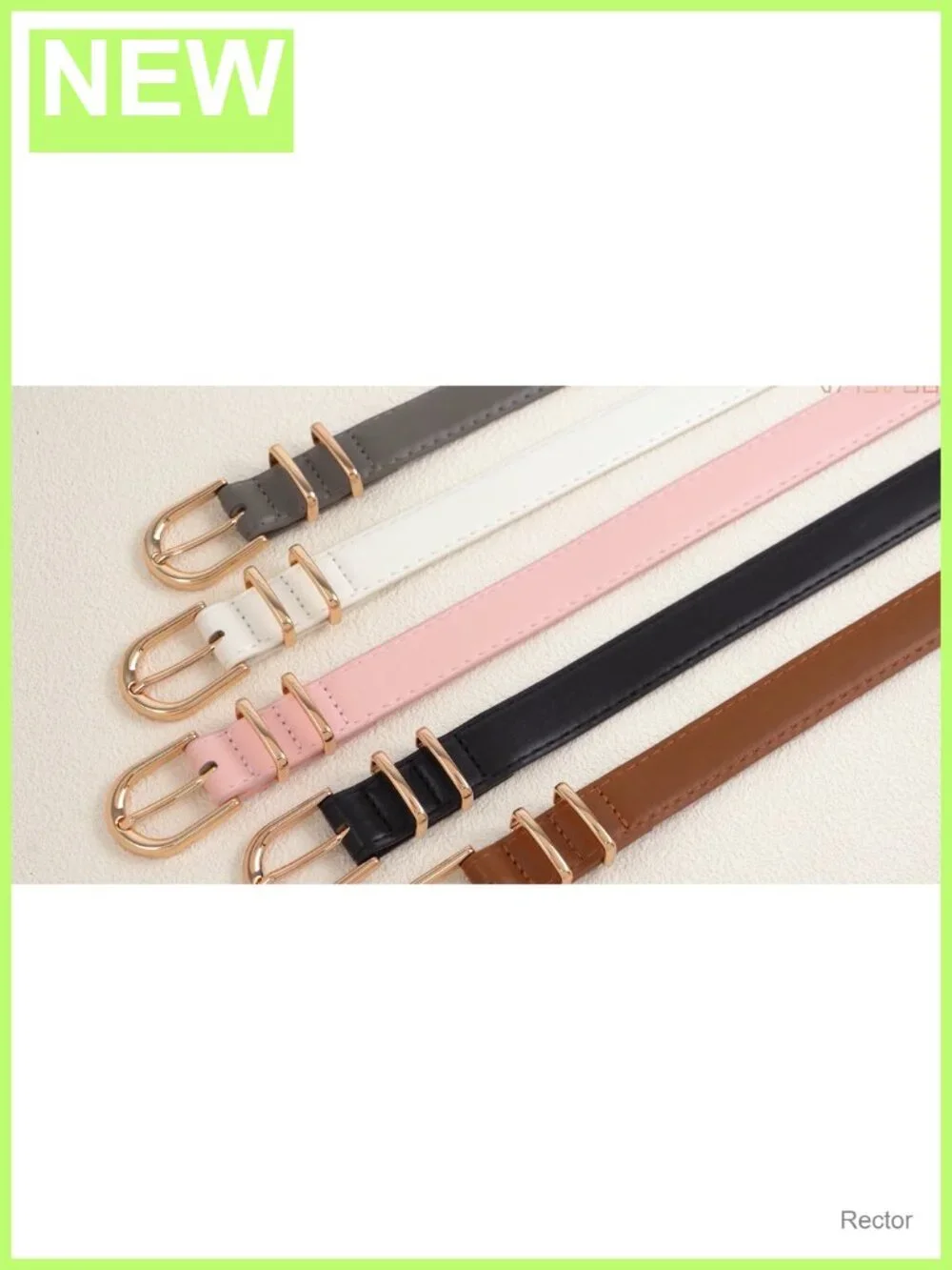 Women's Faux Leather Skinny Belt with Gold Single Prong Buckle